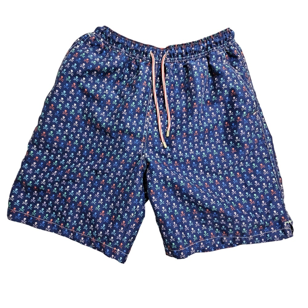 Peter Millar Seaside Collection Swim Trunks Mens Medium Navy Skull Crossbones 8"